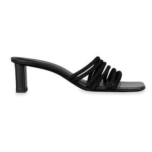 FRAME Sandals Size 6.5US 37EUR Black Leather Strappy Slip On Square Toe Heels